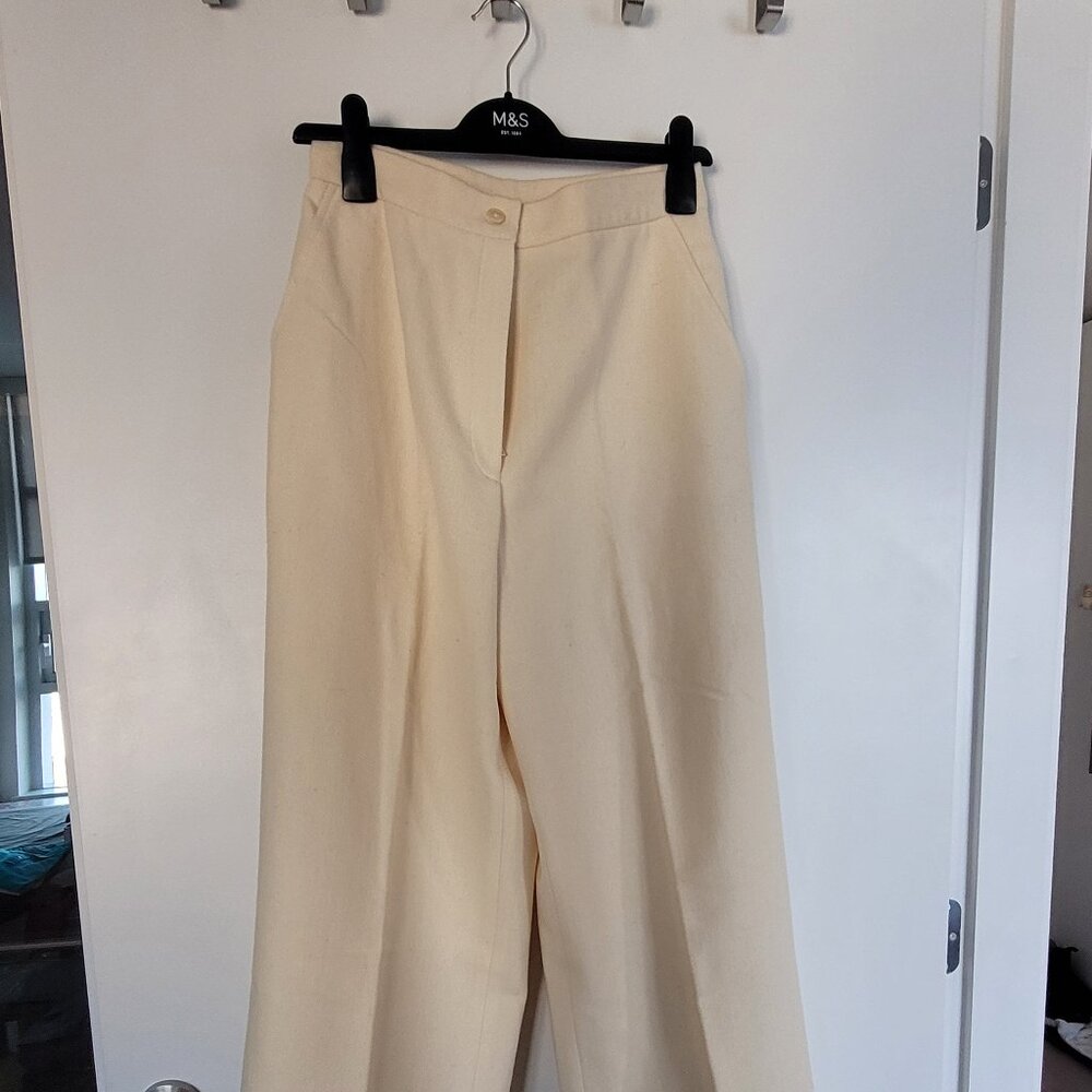 Lauren Ralph Lauren Wool Cream Wide Leg Pants